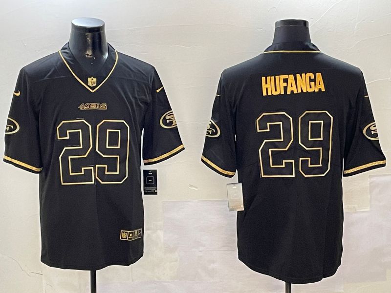 Men San Francisco 49ers #29 Hufanga Black Gold Throwback 2024 Nike Limited NFL Jersey style 1->chicago bears->NFL Jersey